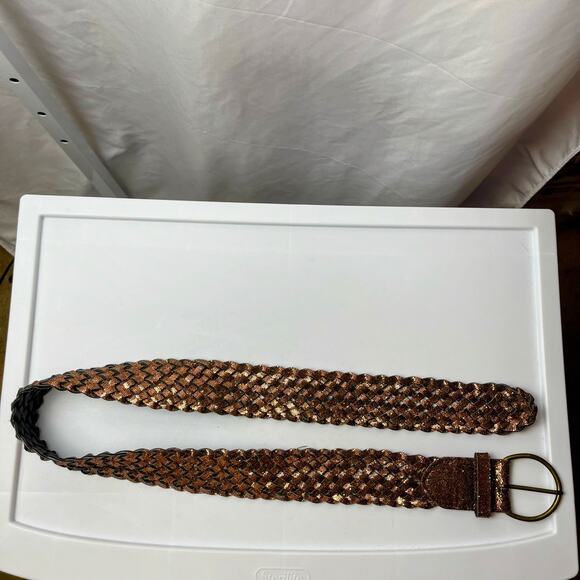 Sparkly Gold Bronze Woven Belt 39” x 2” Glam Party Y2K Retro Disco Shimmering - Picture 2 of 5